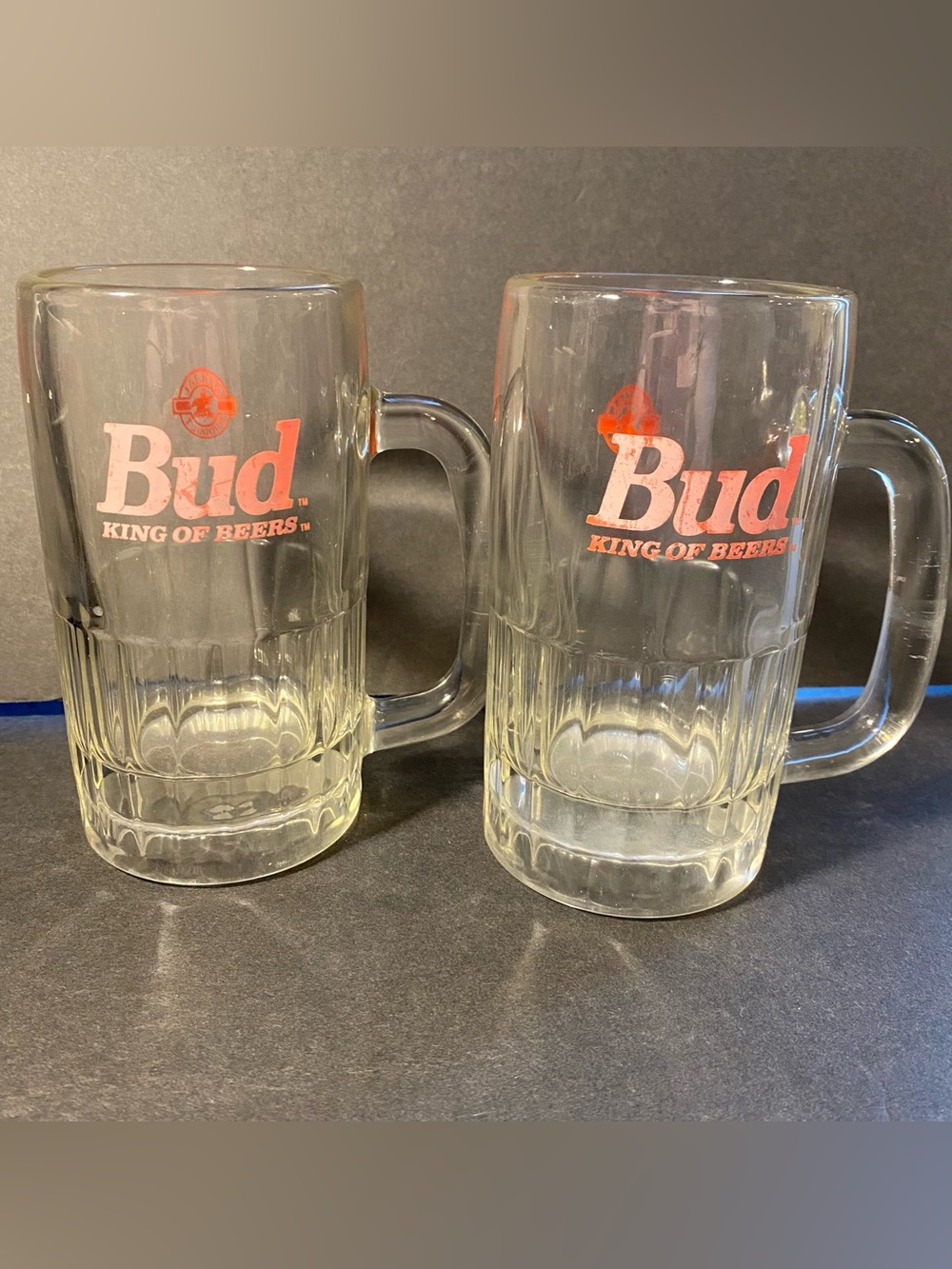 Vintage Bud King of Beers Glass Beer Mugs - Set of 2 Budweiser Official Product